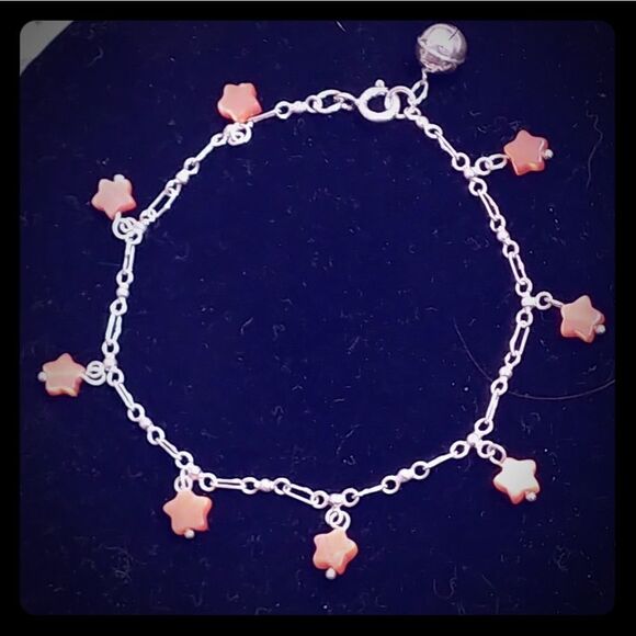 2/$20 Silver Charm Bracelet w/Orange Stars & Bell - Picture 1 of 7